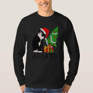 Camiseta Iluminação da Árvore de Natal Papai Noel Gato Pret