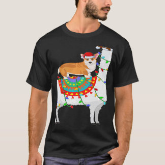 Camiseta Iluminação de Natal Corgi Cachorro Montando Llama