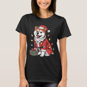 Camiseta Iluminação de Natal Papai Noel Akita Cão Natal 