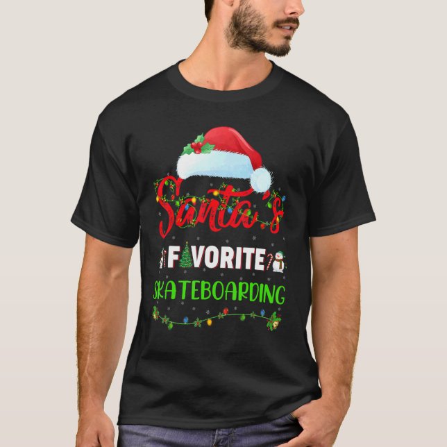 Camiseta Iluminação dos Papais noeis do Xmas - Skate favori (Frente)