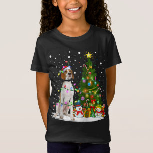 Camiseta Iluminação Papais noeis de Árvore do Xmas Cachorro