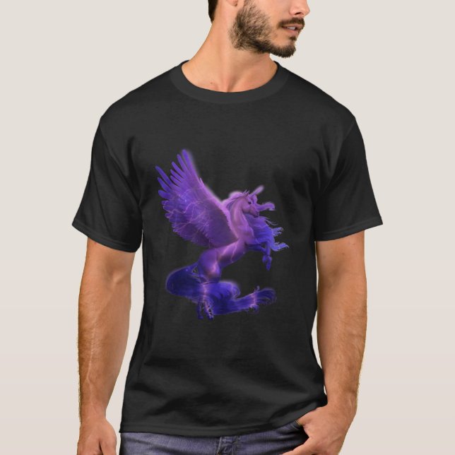 Camiseta Iluminação Púrpura do Unicorn Pegasus (Frente)