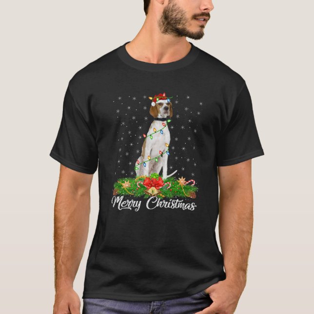 Camiseta Iluminação Xmas Correspondente a Santa Hat Inglês  (Frente)