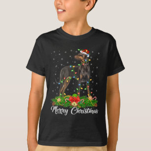 Camiseta Iluminação Xmas Correspondente ao Doberman do Sant