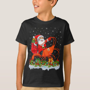 Camiseta Iluminação Xmas Funny Santa Claus Andando Peixes D