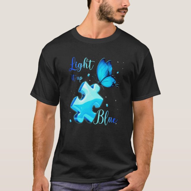 Camiseta Ilumine de Azul Quebra-Cabeça de Conscientização d (Frente)