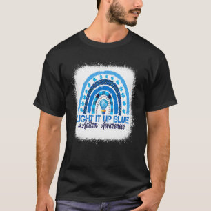 Camiseta Ilumine-o Azul Leopardo Arco-íris Desbotado Autism