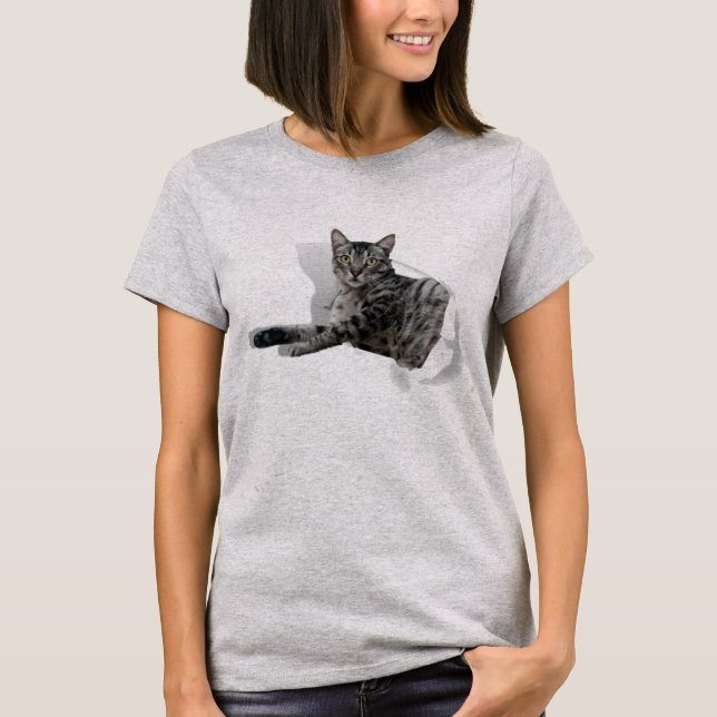 Camiseta Ilusão engraçada 3D Gráfica de Gato Bonito popular (Frente)
