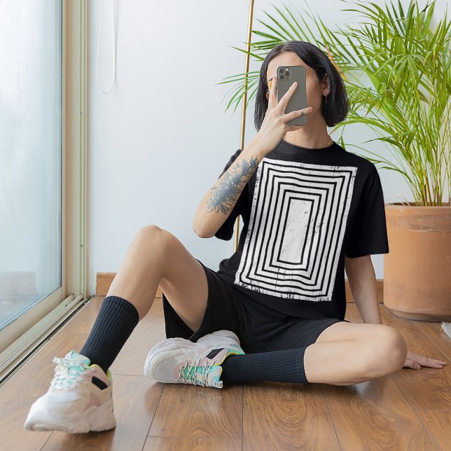 Camiseta Ilusão Óptica de Retângulo Geométrico Angustiado (Criador carregado)