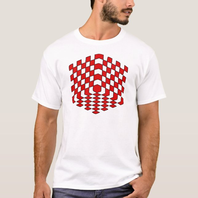 Camiseta ilusão óptica do cubo 3D vermelho (Frente)