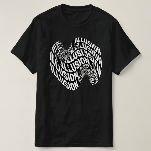 Camiseta Ilusão Óptica Preto e Branco Tipografia Cinética (Frente do Design)