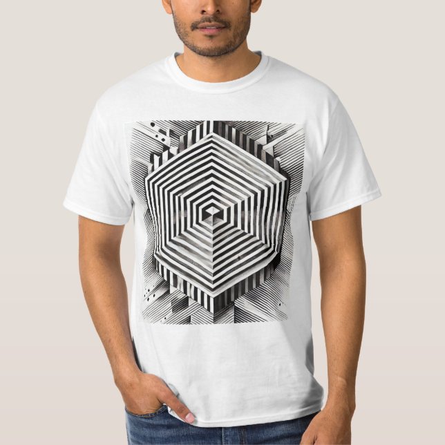 Camiseta Ilusões Geométricas Abstrato preto e branco (Frente)