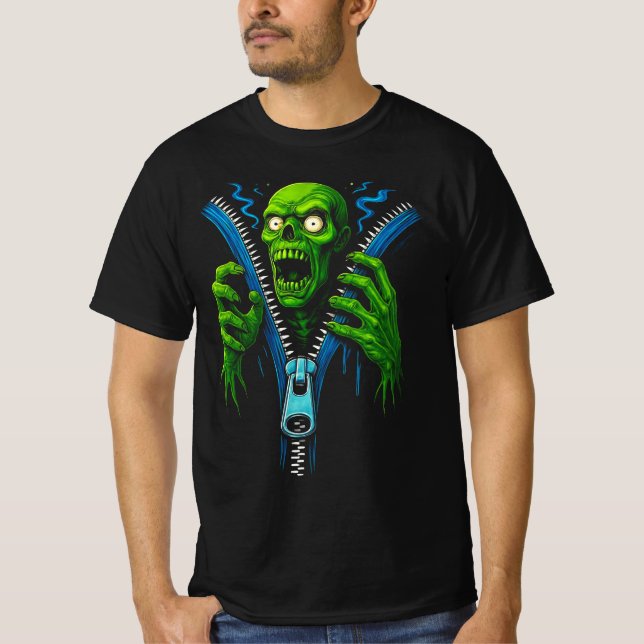 Camiseta Ilusões Zombie Zipper | Teto Gráfico De Horror 3D  (Frente)