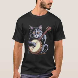 Camiseta Ilustração 1 de Gato Tocando Banjo