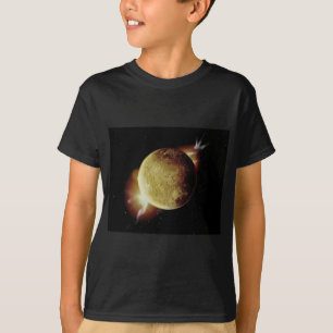 Camiseta ilustração 3d do planeta amarelo no universo