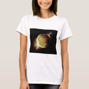 Camiseta ilustração 3d do planeta amarelo no universo