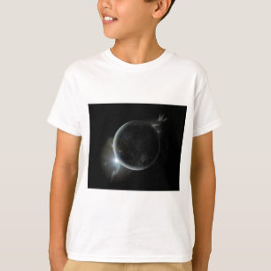 Camiseta ilustração 3d do planeta negro no universo