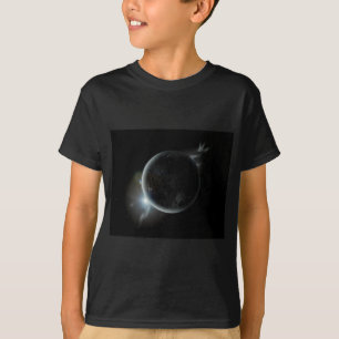 Camiseta ilustração 3d do planeta negro no universo