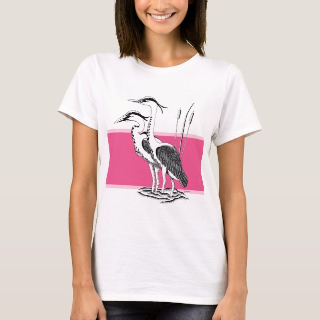 Camiseta Ilustração a preto e branco de Heron (Frente)