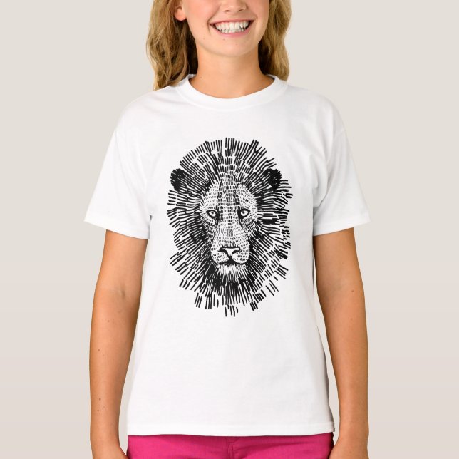 Camiseta Ilustração Abstrata de Face de Leão Ousada (Frente)