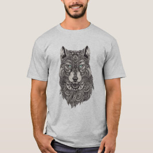 Camiseta Ilustração abstrata detalhada da cabeça do lobo