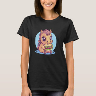 Camiseta Ilustração Adorável de Cavalo Amante de Hambúrguer