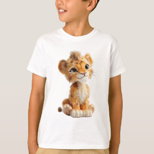 Camiseta Ilustração Adorável de Filhote de Leão Fofinho par
