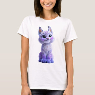Camiseta Ilustração Adorável de Gatito Lynx Roxo para Mulhe