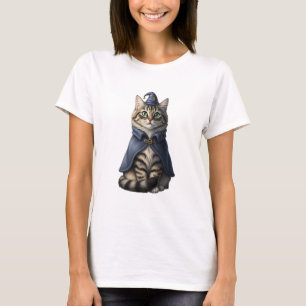 Camiseta Ilustração Adorável de Gato Feiticeiro