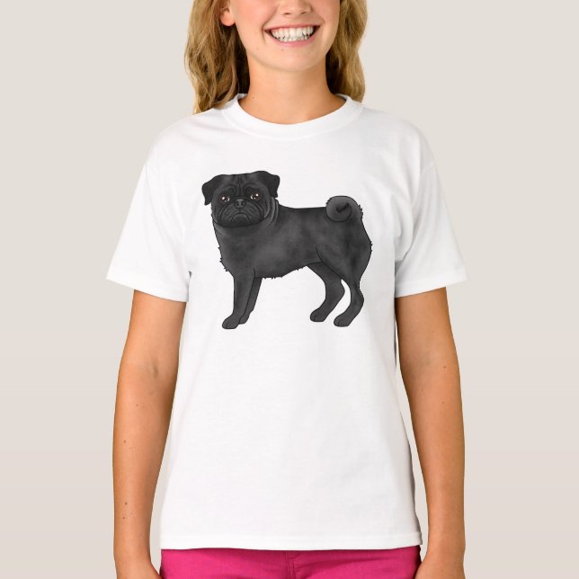 Camiseta Ilustração Adorável de Raça de Cachorro Preto (Frente)