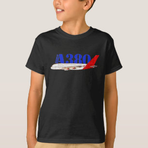 Camiseta Ilustração Airbus A380 com Design de Cauda Vermelh