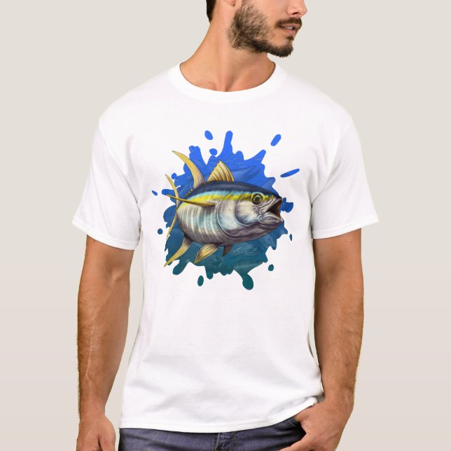 Camiseta Ilustração amarela do costume do atum da aleta (Frente)