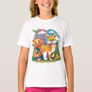 Camiseta Ilustração Animal de Cartoon Amigos Florestais Ado