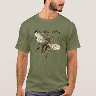 Camiseta Ilustração Antiga de Abelha Operária em Estilo Ant