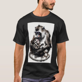Camiseta Ilustração Artística de Mãe e Bebê Macaco em Tinta