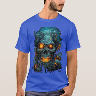 Camiseta Ilustração Assustadora de Cabeça de Zumbi de Hallo