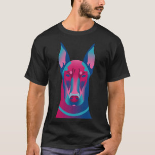 Camiseta Ilustração Azul Amp Rosa Dobermann