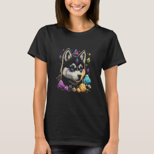 Camiseta Ilustração Bonita de Cristais de Cachorro Husky Es
