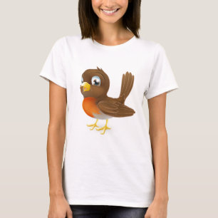 Camiseta Ilustração bonito do pisco de peito vermelho dos