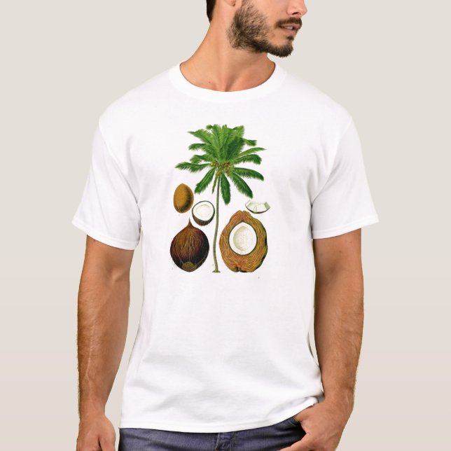Camiseta Ilustração botânica da árvore de coco (Frente)