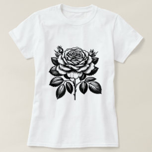 Camiseta Ilustração Botânica de Rosa Negra Vintage