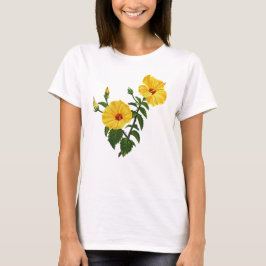Camiseta Ilustração botânica do hibisco amarelo havaiano