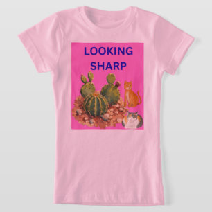 Camiseta Ilustração Botânica Gráfica de Gato Cacto Fofo