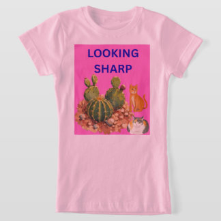 Camiseta Ilustração Botânica Gráfica de Gato Cacto Fofo