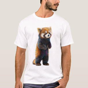 Camiseta Ilustração Caprichosa de Panda Vermelho em Pé para