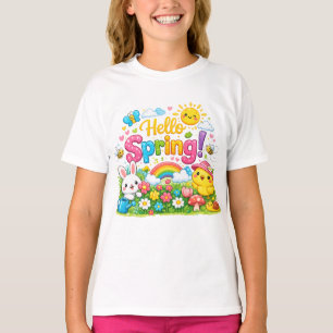 Camiseta Ilustração Caprichosa "Olá Primavera" com Coelho