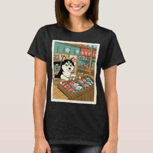 Camiseta Ilustração Cena Aconchegante Mercado de Peixes Shi