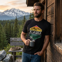 Camiseta Ilustração Cênica do Pôr do Sol Vintage no Alasca
