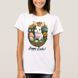 Camiseta Ilustração Clássica de Coelhinho de Páscoa. Felz p