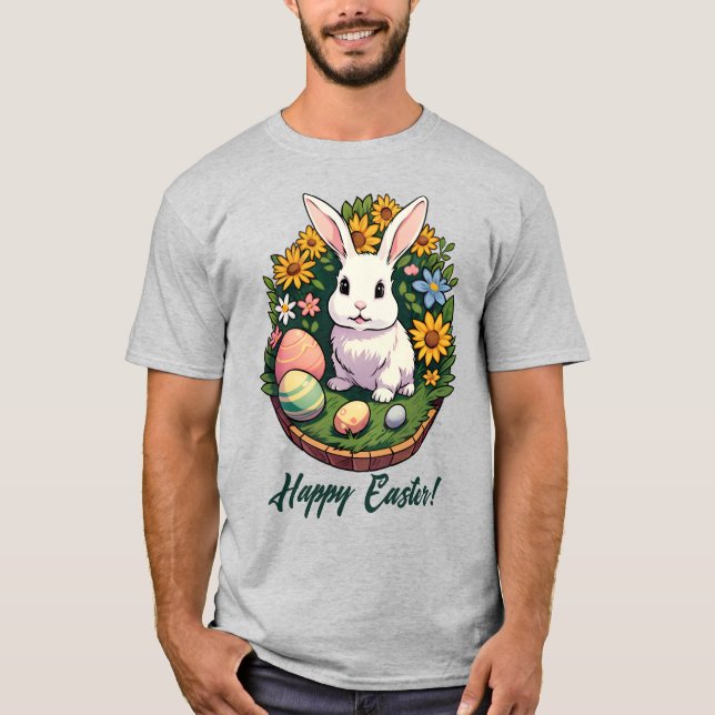 Camiseta Ilustração Clássica de Coelhinho de Páscoa. Felz p (Frente)